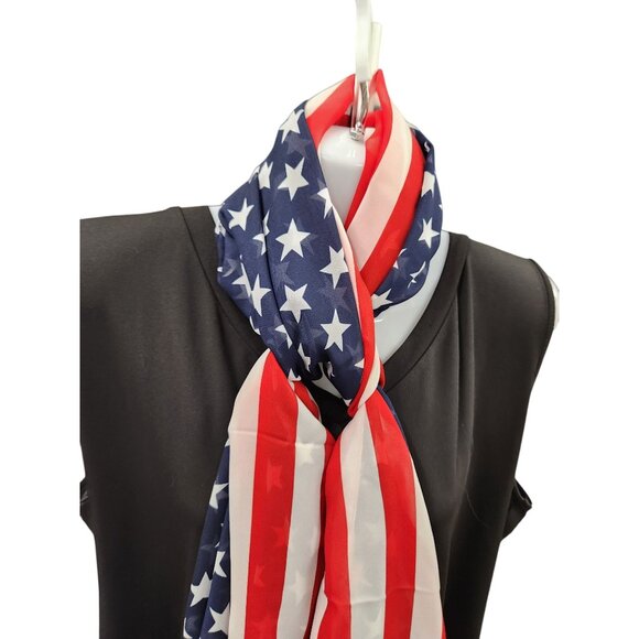 American Flag Stars Stripes Scarf Red White & Blue Lightweight Patriotic Design - Picture 3 of 7